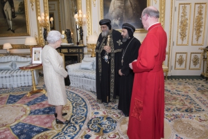 Queen Elizabeth II meets Pope Tawadros II and Bishop Angaelos at Windsor Palace