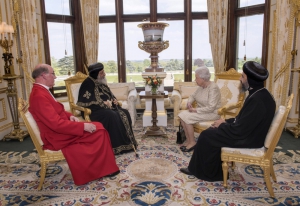 Queen Elizabeth II meets Pope Tawadros II and Bishop Angaelos at Windsor Palace